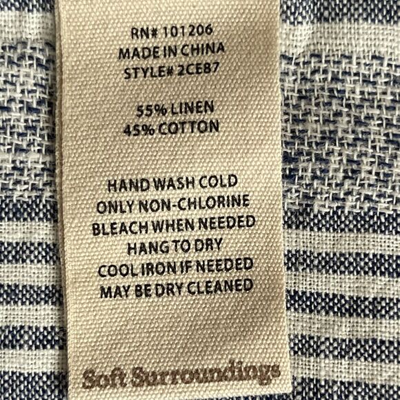 Soft Surroundings Button-Up Tunic Women Size S Blue Stripe Linen-Cotton Blend - Picture 5 of 15